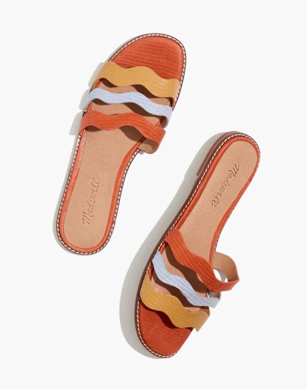 Madewell The Wave Slide Sandal in Colorblock Lizard Embossed Leather Size 9.5